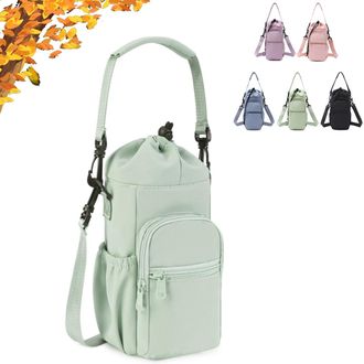 Generic Water Bottle Shoulder Bag, Hands-Free Waters Bottles Carrier Bag with Phone Pocket, for Walking, Hiking & Travel (Green)