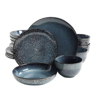 Gibson Home Matisse 16-Piece Double Bowl Dinnerware Set in Blue at Nordstrom