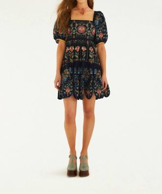 Farm Rio Stitched Garden Mini Dress In Navy Blue
