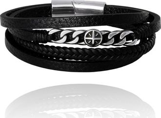 Lucky Brand Mens Multi-Row Chain 8.25 Bracelet with Compass Emblem, Black at Nordstrom