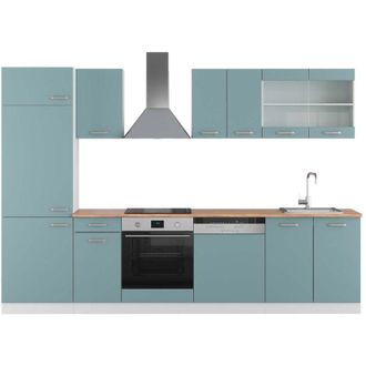 Vicco Mueble De Cocina R-line, Azul-gris-blanco, 300 Cm, Et Roble