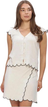 Object Objsanne S/L Lo V-neck Top - Dames - Blouses - Beige - XS - Linnen - Overhemden