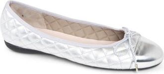 Paul Mayer Attitudes Best Cap Toe Quilted Ballet Flat in Silver Mirror/Silver Matte at Nordstrom, Size 7