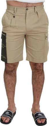 Dolce & Gabbana Beige Logo Details Shorts - Heren - Korte Broeken - Beige - XS - Katoen - Korte Broeken