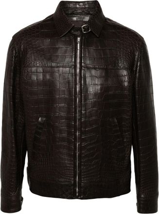 Brioni embossed-leather jacket - men - Calf Leather - 52 - Brown