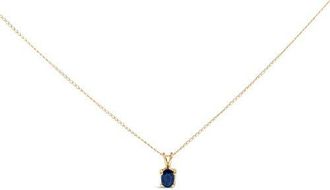 House of Brilliance 14K Gold 6x4MM Oval Shaped Gemstone Solitaire Pendant Necklace in Blue Sapphire | Yellow at Nordstrom