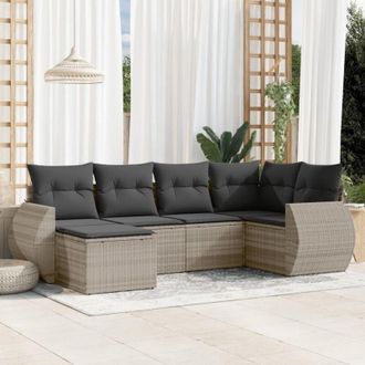 vidaXL Vidaxl - Set De Sof&aacute;s De Jard&iacute;n 6 Pzas Y Cojines Rat&aacute;n Sint&eacute;tico Gris