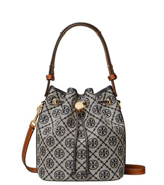 Tory Burch Navy Blue T Monogram Small Bucket Bag