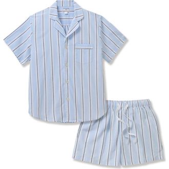 Petite Plume Classic Stripe Cotton Twill Short Pajamas in Blue at Nordstrom, Size X-Large