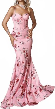 Portia & Scarlett Floral Corset Gown In Pink Multi