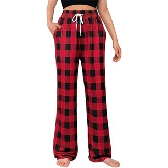 Generic Womens Check Woven Pyjamas Bottoms Flannel Pj Bottoms Stretch Pyjamas for Women Pajama Pants Winter Pyjamas for Women Checked Printed Plaid Pants Ladi