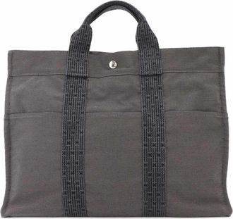 Herm&egrave;s Gray Canvas Tote Bag (Pre-Owned)