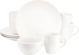 Gibson Home Everyday Plus 12 Piece Round Stoneware Dinnerware Set in White