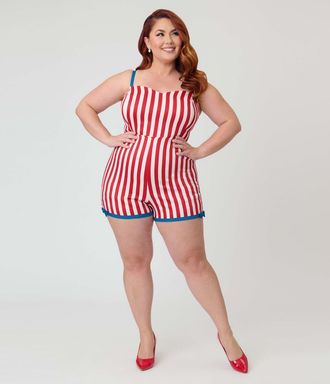Unique Vintage Plus Size 1960s Ossining Romper in Red & White Stripe at Nordstrom, Size 3X