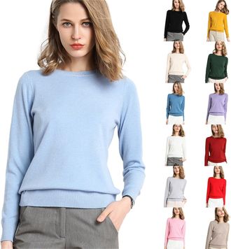 Generic Ladies Sweatshirts Without Hood, Cotton Jumpers for Women UK, Soft Casual Classic Jumpers, Plain Long Sleeve Tops, Crew Neck Pullover for Autumn
