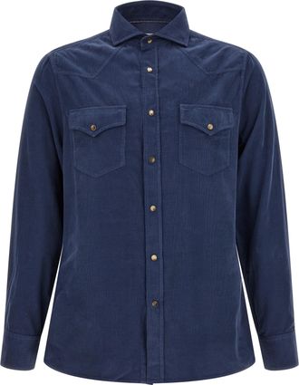 Brunello Cucinelli Blue Cotton Mens Blouse