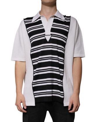 Dolce & Gabbana Mens Striped Polo Shirt Short Sleeves - Black Silk - Size EU 52 (Mens)