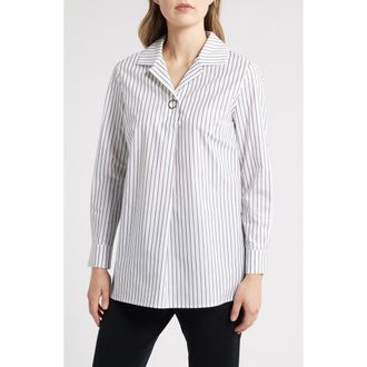 Ming Wang Stripe Cotton Popover Shirt in White/Black at Nordstrom Rack, Size Xx-Small