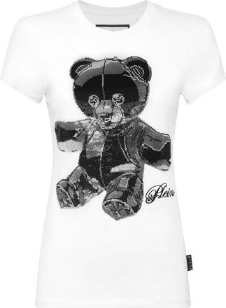 Philipp Plein Tops, Dames, Wit, M, Katoen, Cotton Pure Fit T-Shirt Teddy Crystal