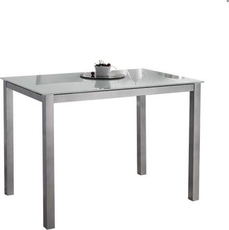 HERDASA Hispanohogar - Mesa Fija Cocina Cristal Blanco Patas Grises 75 Cm(alto)105 Cm(ancho) 60 Cm(fondo)