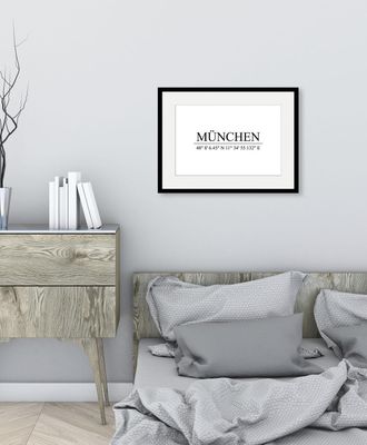 Queence Bild »MÜNCHEN« Deutschland Gebäude München Schwarz-Weiss Stadt Städte 1 Stk. tlg. HD Premium Poster-Druck inkl. Holzrahmen