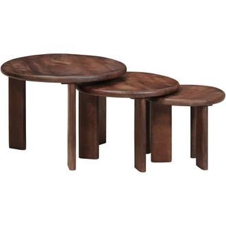 vidaXL Nesting Coffee Tables 3 pcs Dark Brown Solid Mango Wood vidaXL