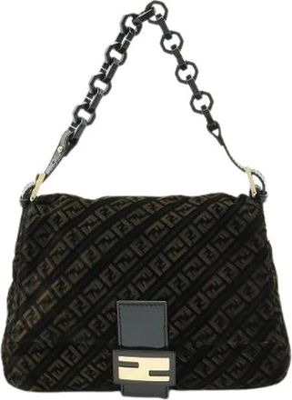Fendi Pre-owned Shoulder Bags, female, Black, Size: ONE SIZE Pre-owned Mamma Baguette Velour Patent Shoulder Bag