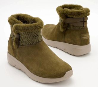 Skechers On-The-Go City Winter Boots Womens Green Suede Ankle Cozy ZAP2283