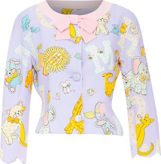 Moschino COUTURE! 2022 Runway Calico Animals purple pink bow crop jacket IT40 S