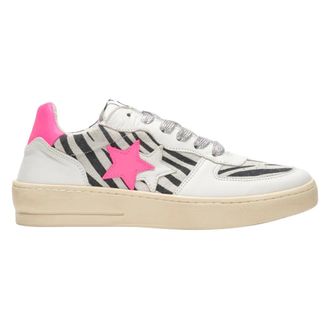 2Star 2Star, Schoenen, Dames, Veelkleurig, 38 EU, Leer, Witte leren Padel Sneaker met Zebra Details