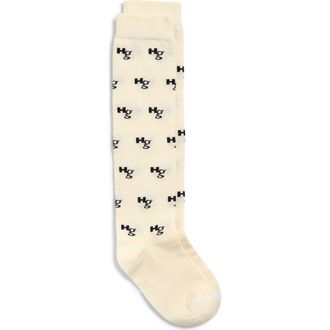 HommeGirls Logo Jacquard Knee High Socks in Ivory at Nordstrom