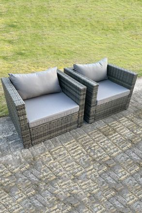 Fimous 2 PC Outdoor Rattan Single Sofa Chair Garden Furniture in Dark Grey
