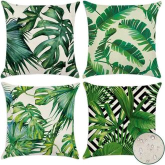 OEM Juego De 4 Fundas De Coj&iacute;n Impermeables Para Exteriores (45 X 45 Cm - Plantas Tropicales 01) Con Estampado De Plantas Tropicales Verdes Para Sof&aacute;, Pat