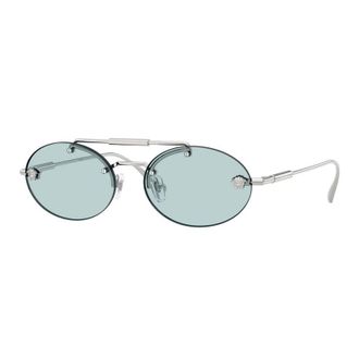Versace Sunglasses Oval Rimless, Silver Frame And Light Blue Lens Ve22951000/1
