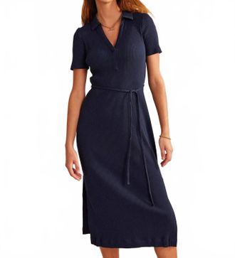 Boden Ribbed-Jersey Midi Shirt Dress In Blue