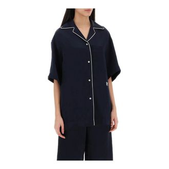 Palm Angels Shirts - Dames - Overhemden - Blauw - S - Linnen - Overhemden