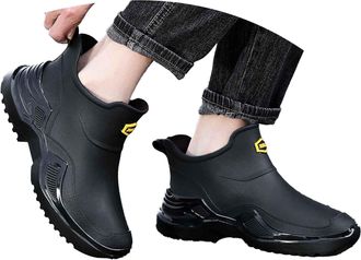 Generic Mens Rubber Boots Ankle Rain Boots Mud Booties for Trekking Gardening Farming Camping Fishing Comfortable Sports and Chore Work (Black, 6.5)