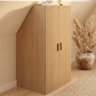 IDMarket Armario Inclinado De 2 Puertas Juliette 60 X 50 X 70/110 Cm Con Lamas De Madera Color Roble