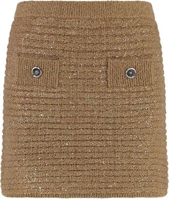 Pinko Miletto Gebreide Mini Rok - Dames - Korte rokken - Beige - XS - Katoen - Rokken