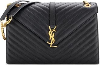 Saint Laurent Classic Monogram Envelope Satchel Matelasse Chevron Leather Large shoulder bag - Zwart