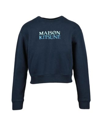 Maison Kitsun&eacute; Cropped Crewneck Sweatshirt With Bold Embroidered Design