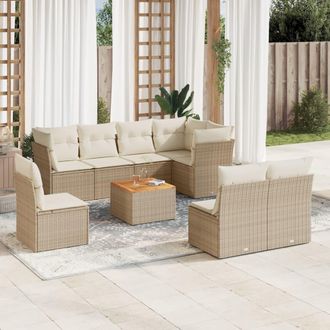 vidaXL Set De Sof&aacute;s De Jard&iacute;n 9 Pzas Con Cojines Rat&aacute;n Sint&eacute;tico Beige Vidaxl