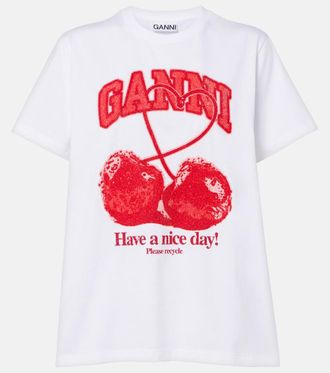 Ganni Logo embellished cotton jersey T-shirt