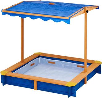 Teamson Home Teamson Home - Teamson Kids Arenero Grande De Madera Para Exteriores Con Tapa, Toldo Giratorio Y Altura Ajustable, Juguete De Arena De Jard&iacute;n Con Cubi