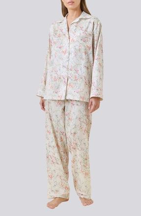 Papinelle Sleepwear Yolly Floral Lace Cotton Sateen Long Pajamas in Ecru at Nordstrom, Size X-Small
