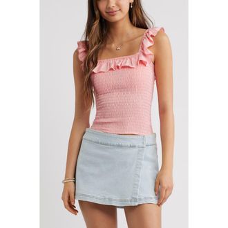 BP. Smocked Ruffle Trim Tank in Pink Quartz at Nordstrom, Size Xx-Small