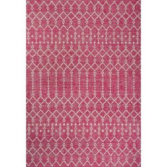 Jonathan Y Designs Ourika Moroccan Geometric Textured Weave Indoor/Outdoor Area Rug in Fuchsia/light Gray at Nordstrom, Size 2Ft 0In X 8Ft 0In