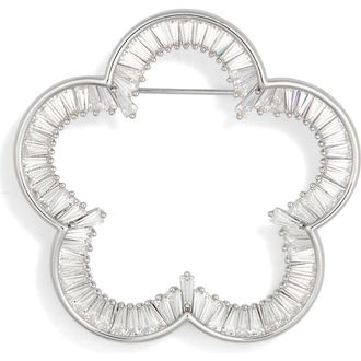 Eye Candy Los Angeles Ayesha Cubic Zirconia Flower Outline Brooch in Silver at Nordstrom Rack