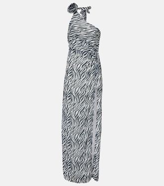 Bananhot Louise zebra-print one-shoulder maxi dress