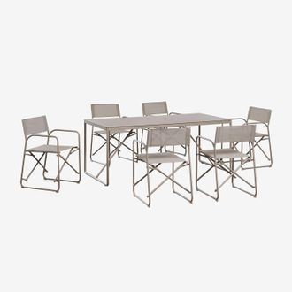 Sklum Set De Mesa Rectangular 185x85 Cm Y 6 Sillas De Director Plegables Para Jard&iacute;n En Acero Melida Sklum